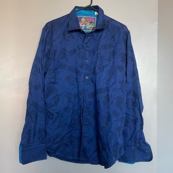 Robert Graham Go Long Football Button Down Long Sleeve Shirt in Blue Size Medium - Picture 1 of 3